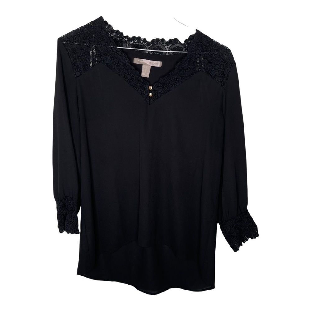 Forever 21 Black Lace Sleeve and Neck Blouse Size XS